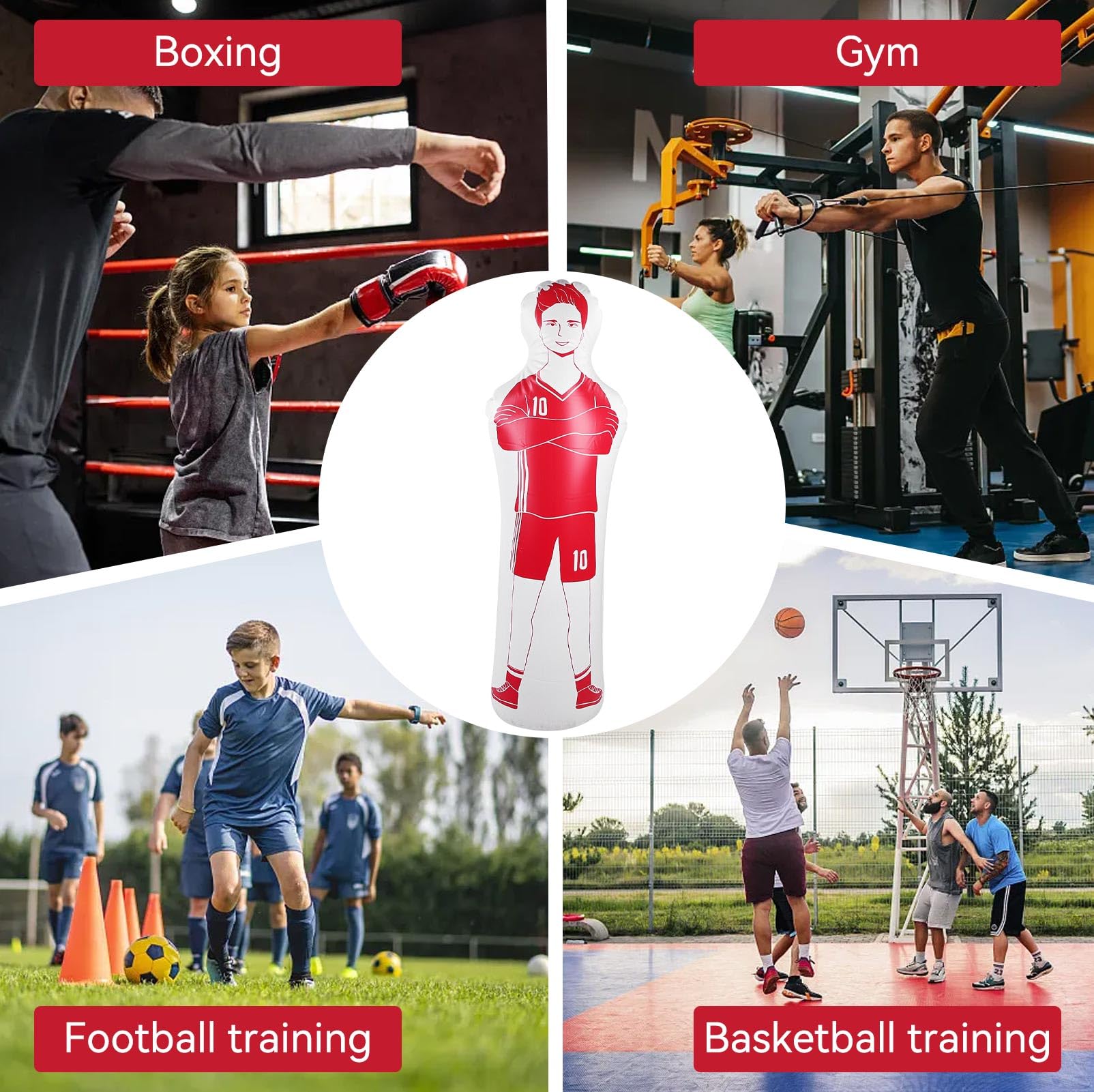Aufblasbare Fußball Dummy, 40x160CM Fußball Training PVC Aufblasbare Fußballpuppe Boxsack Zum Boxen Torwart Trainingsausrüstung Für Fußballtraining, Torwarttraining 0,35 m PVC-Boxsack