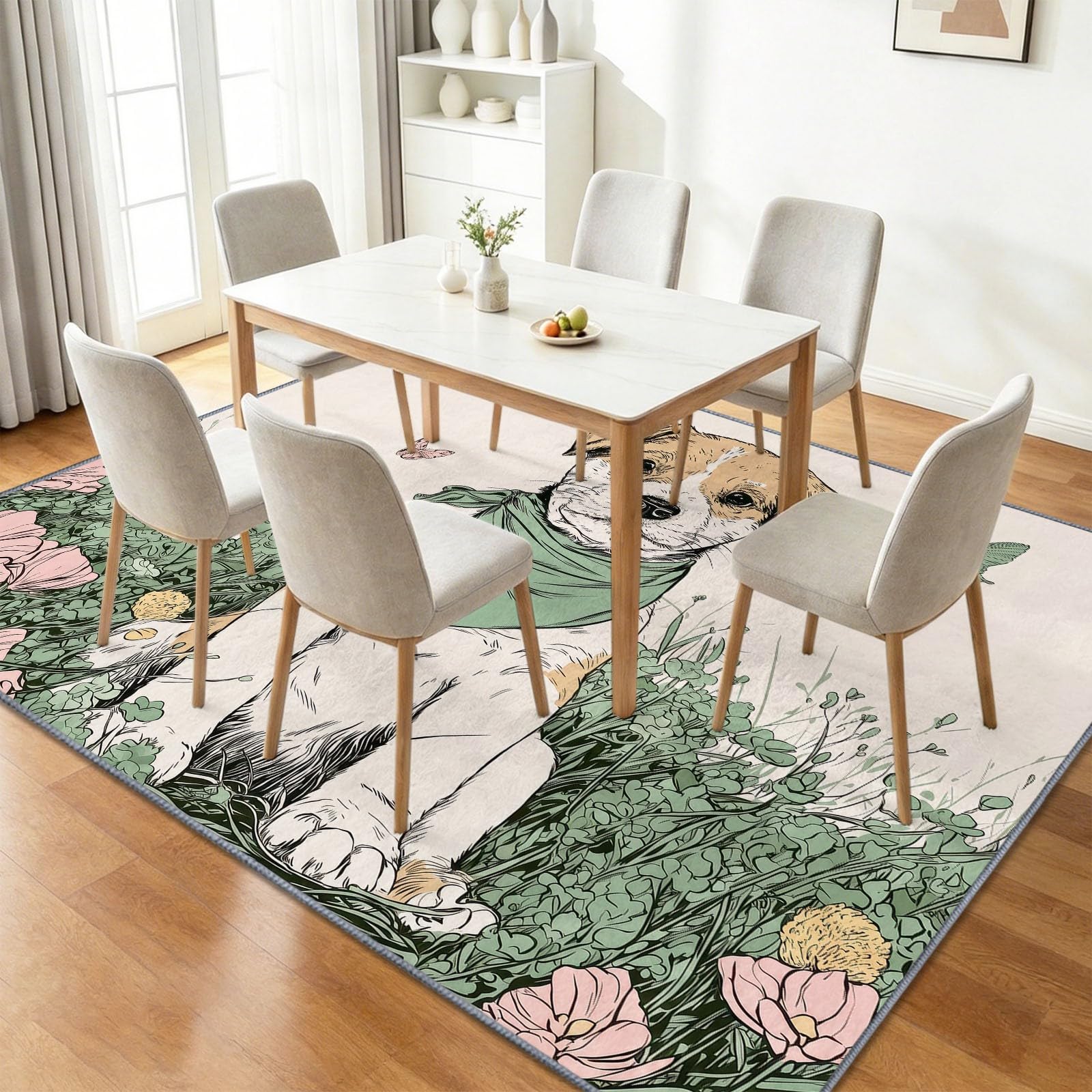 Tappeto lavabile, 160 x 230 cm, a pelo corto, motivo animali dei cartoni animati, antiscivolo, morbido, facile da pulire, per soggiorno, camera da letto, cucina