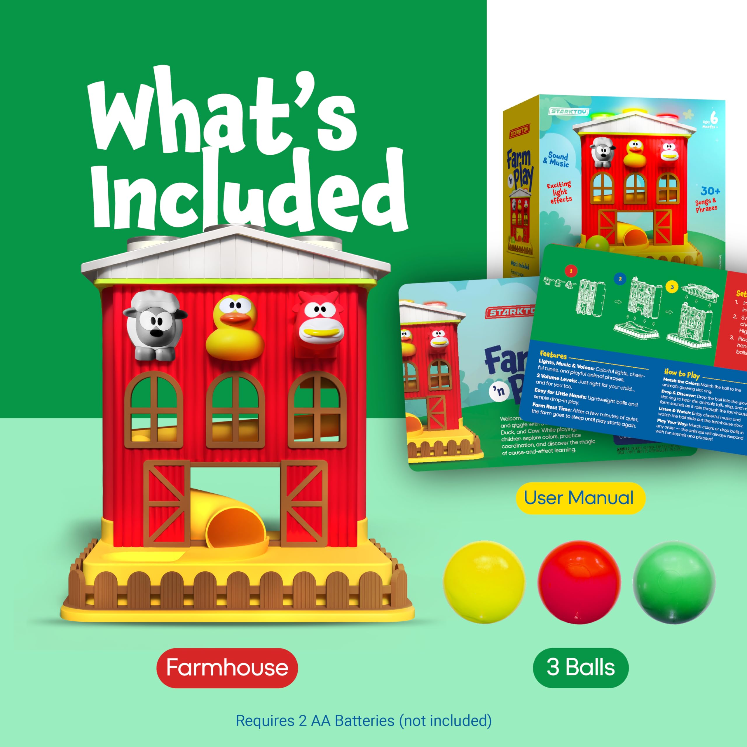 Farm 'n Play Pound A Ball Barn House, juguete de aprendizaje divertido interactivo para bebés y niños pequeños de 6 meses, juguetes Montessori para niños y niñas de 1 a 2 años