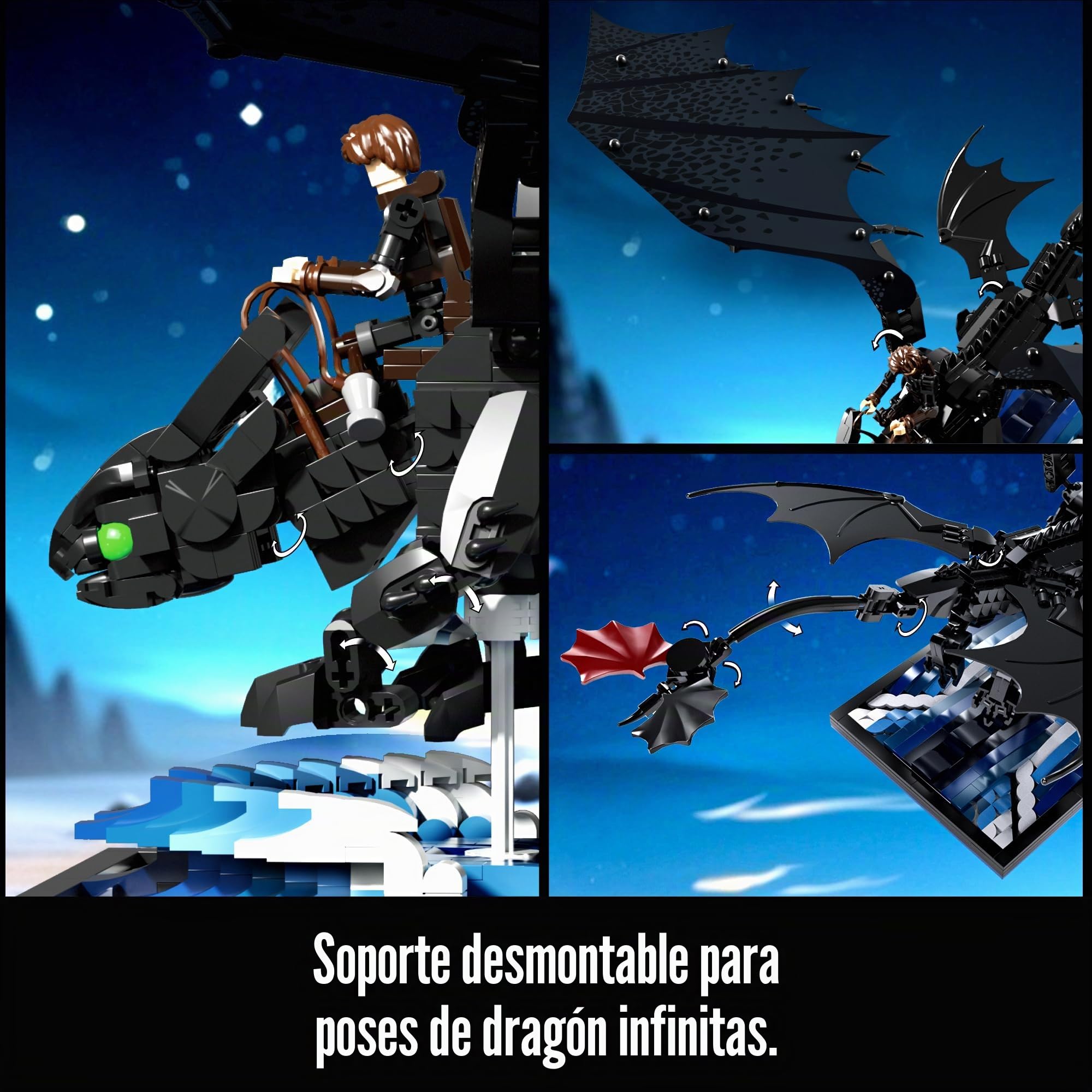 VEPOWER Set de bloques de construcción de dragón para niños a partir de 10 años, dragón de fantasía negro para construir y exhibir, modelo de dragón con base de exhibición, regalo para jóvenes y