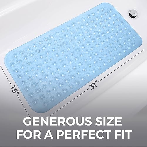 Miniatura 4 de Home Genie Tapete para ducha y bañera, tapete largo de agarre ultra fuerte con agarres de ventosa y agujeros de drenaje, texturizado y libre de BPA,