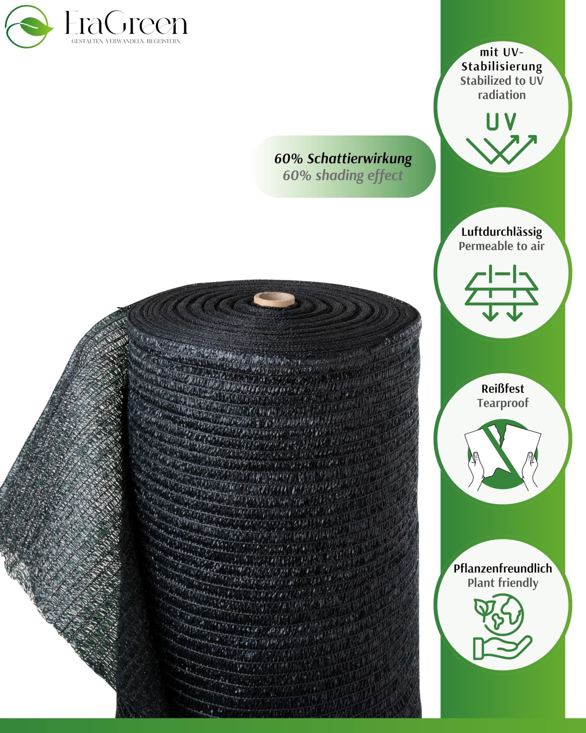 EraGreen Schattiernetz 3m x 5m - Sonnenschutz mit 60% Schattierwirkung für Pflanzen, Gartenzaun und Balkon - Abdunkelung für Gewächshaus - UV-stabilisiert und wetterfest