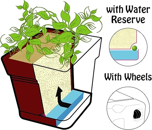 Miniatura 6 de Mintra Home Maceta de jardín con ruedas, grande (14.5 pulgadas de ancho x 15 pulgadas de alto), color fucsia, maceta colorida, maceta