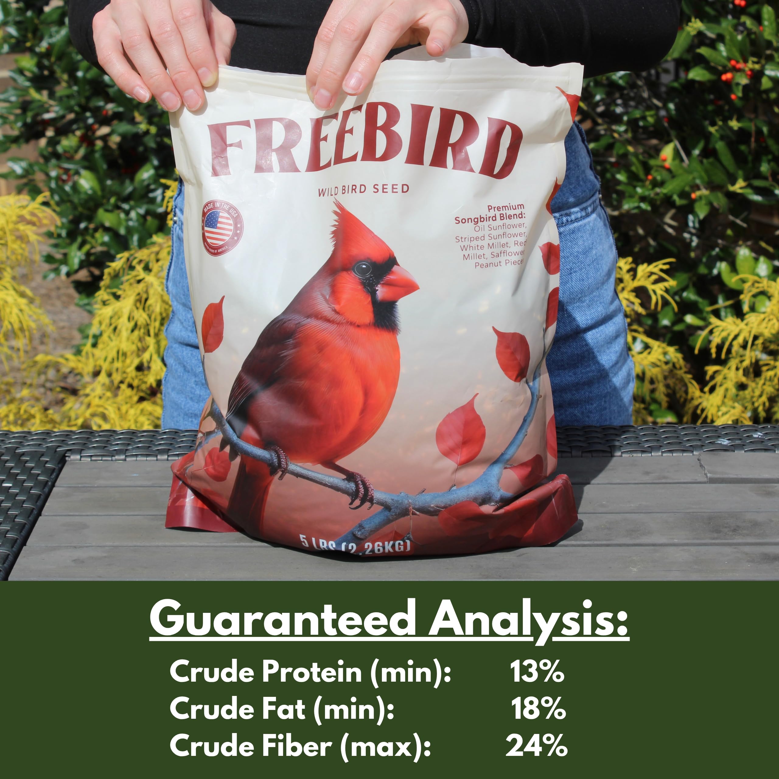 Freebird - Mangime per uccelli selvatici, miscela premium per uccelli canori con olio di girasole nero, girasole a strisce, cartamo, pezzi di arachidi, miglio bianco, miglio rosso per cardinali