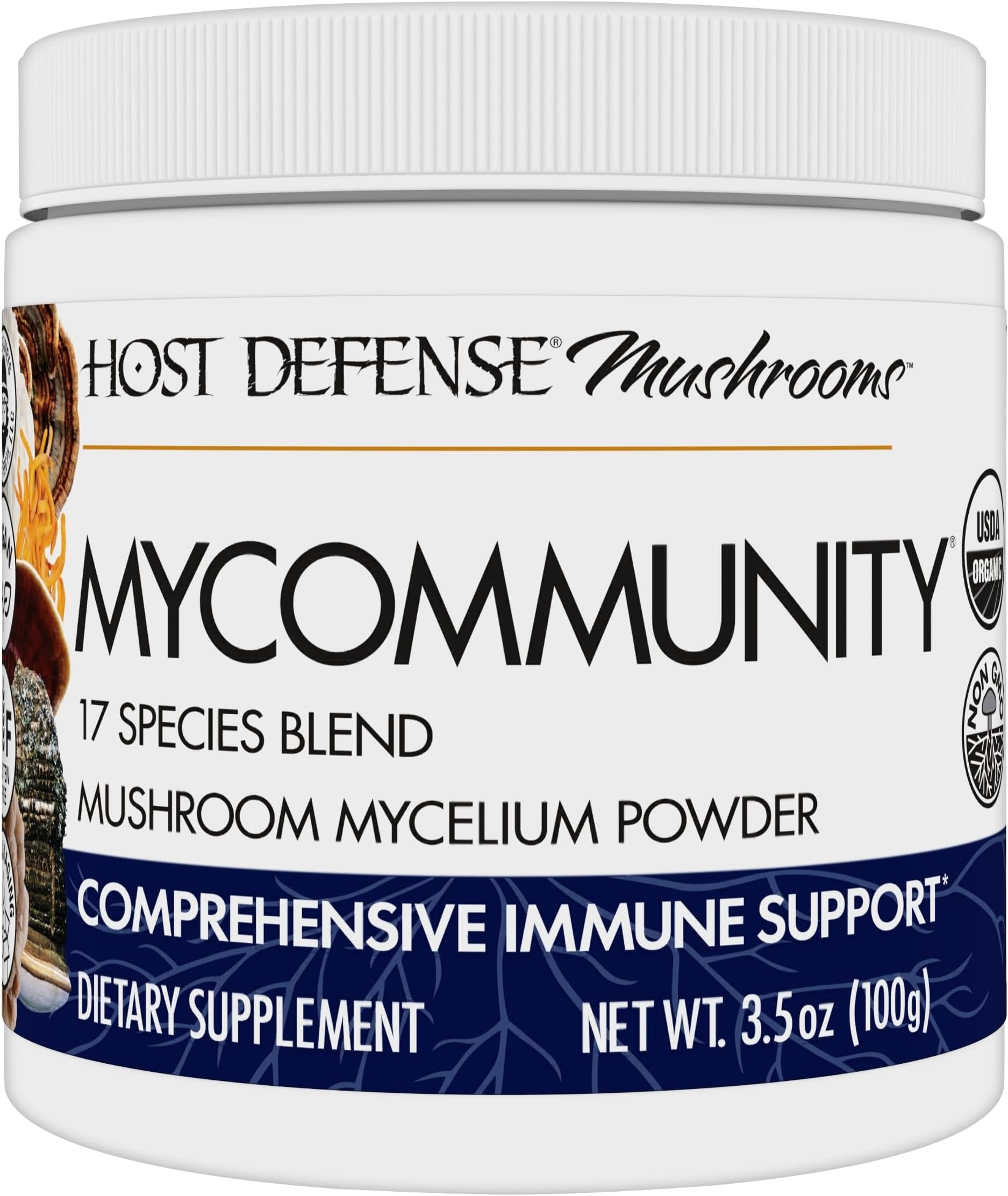 MyCommunity Powder - 17 Species Blend Mushroom Supplement for Immune Support - Extract with Lion's Mane, Reishi, Chaga, Cordyceps, Turkey Tail & More - 100g (66 Servings)*