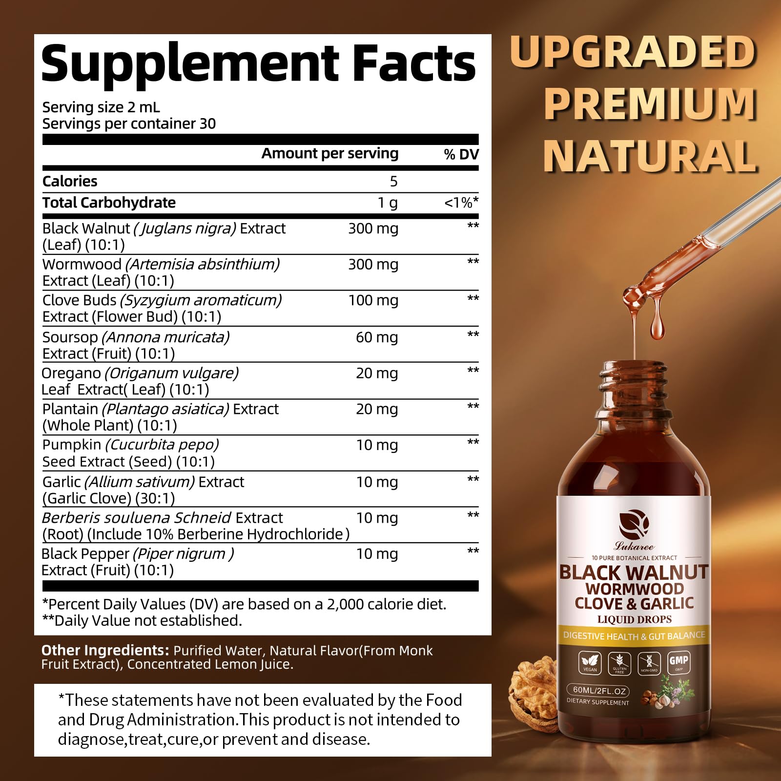 Lukaree Wormwood Black Walnut Clove Cleanse Tincture - Gut Health & Detox — Amazon image 7