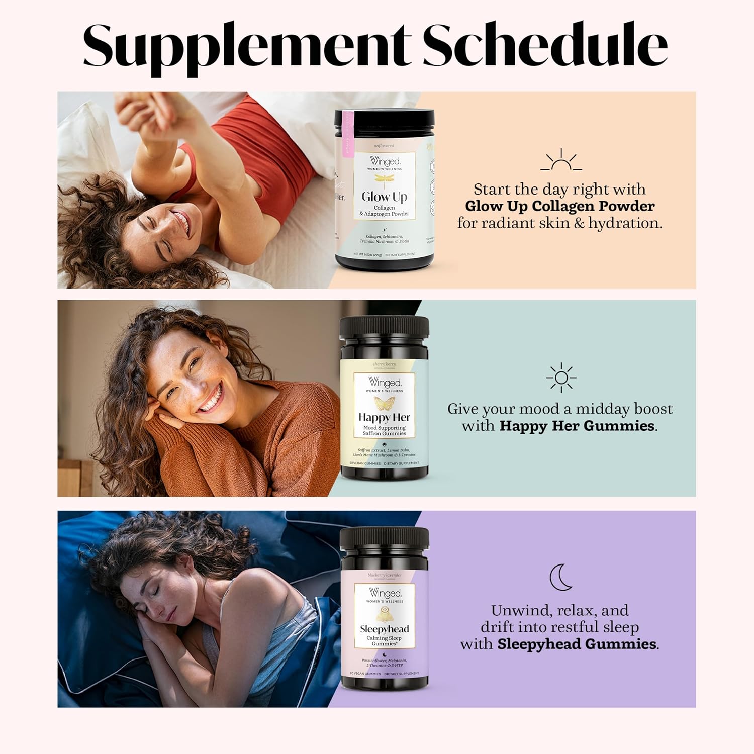 Winged Wellness Happy Her Mood Gummies - Daily Mood Enhancer Support Supplement for Women - Vitamin D with Saffron, Lemon Balm, & Lions Mane Mushrooms for Balance & Calming Relief - 50 Vegan Gummies