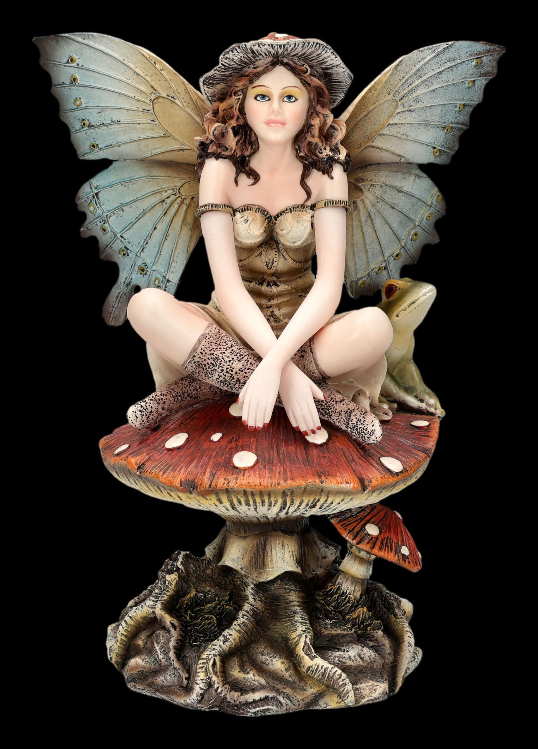 Figuren Shop GmbH Elfenfigur – Pilzfee Marilou auf Fliegenpilz – handbemalte Fantasy-Deko (21 cm) – Tales of Aurelion Collection – Geschenkidee für Märchen- & Feenfans