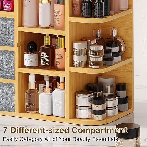 Miniatura 6 de Organizador de maquillaje con soporte para brochas para tocador, organizador grande de bambú para encimera de baño y almacenamiento, organizador de