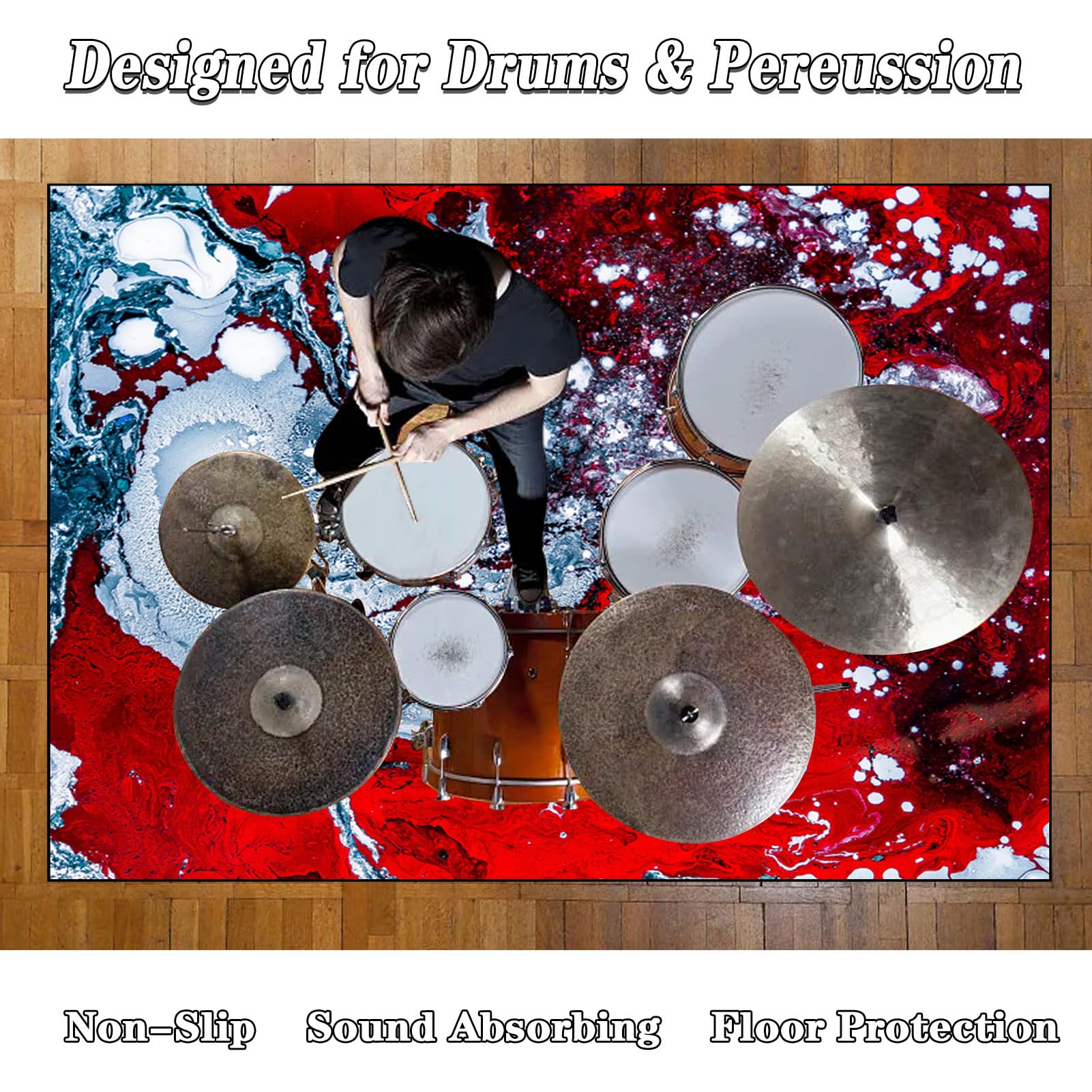 140 x 90 cm Drum Rug Trommel Teppiche Drum Teppich, rutschfeste Drum Matte für Akustik Schlagzeug Drum Kits Bass Drum Elektronisch Snare Klavier Musikinstrumente Teppich, Schallschutz Teppichmatte