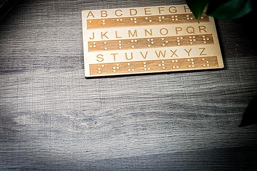 Miniatura 4 de Creative Escape Rooms Tablero del alfabeto en Braille de madera con puntos elevados, gran herramienta educativa Montessori para todas las edades,