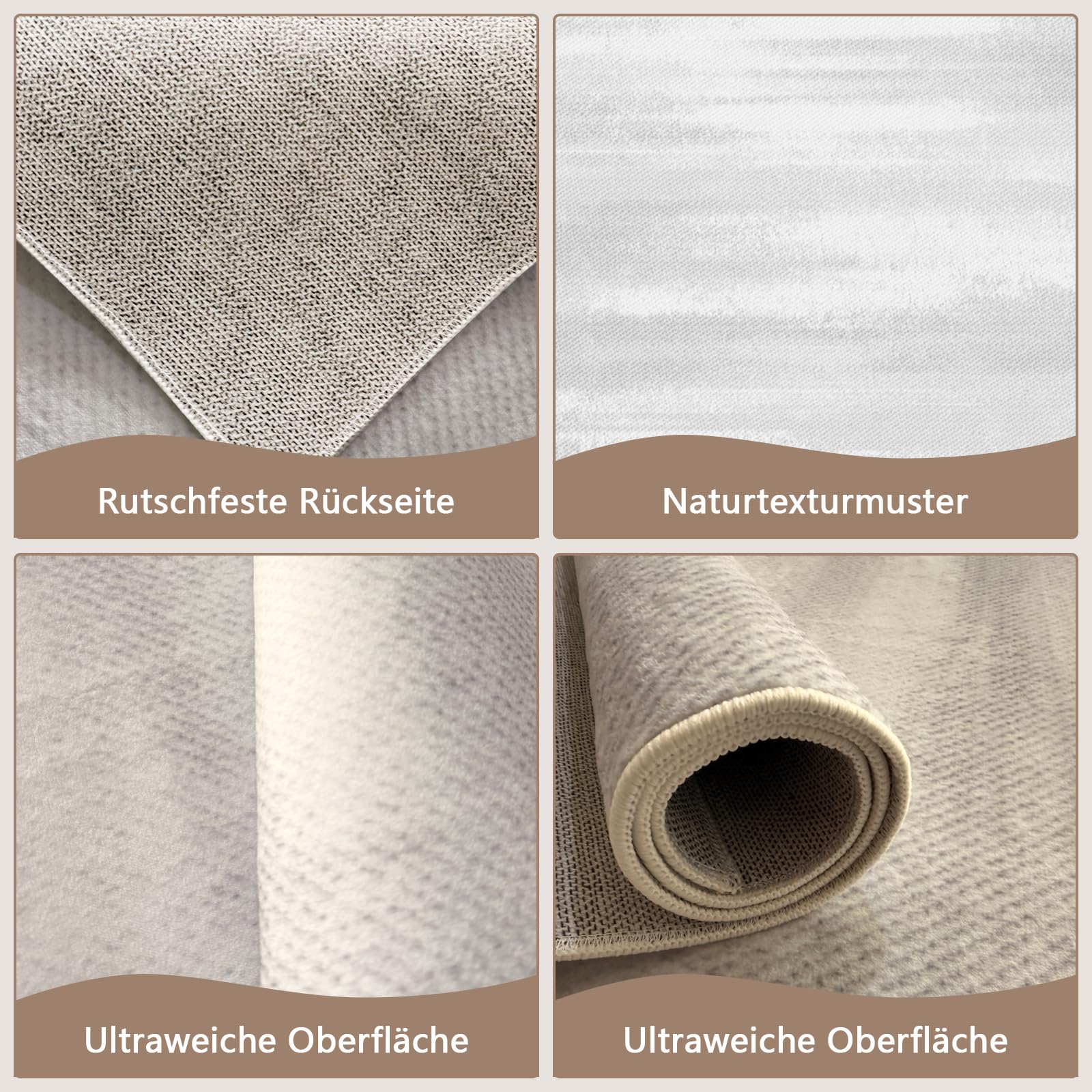 Teppich Läufer Flur Modern, Waschbarer Teppich Läufer, Teppich Esstisch, Für Flur, Küche, Eingang, 150x200cm-Hellgrau