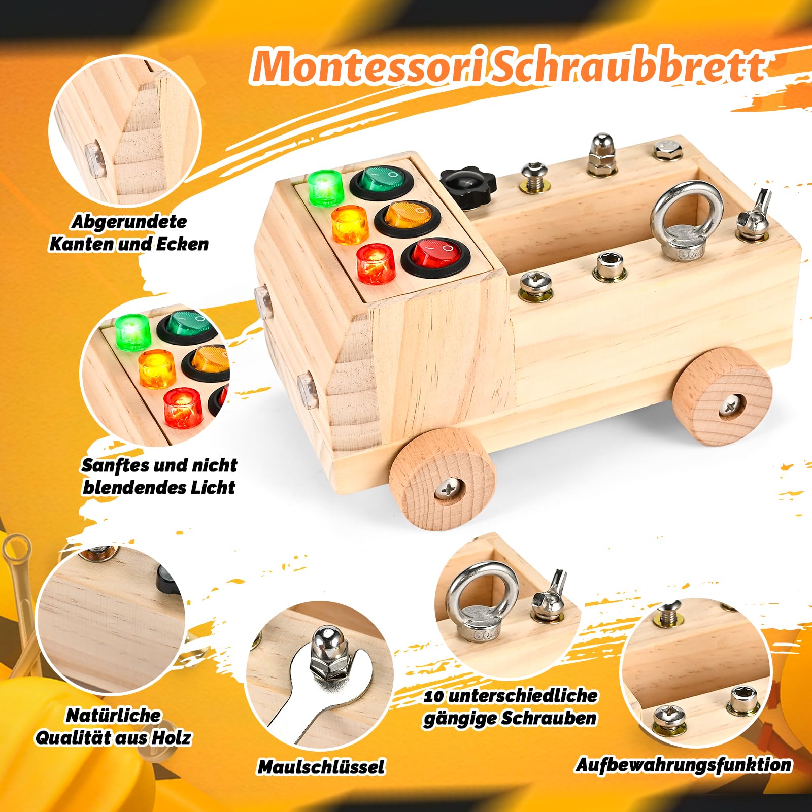Wooderma Montessori Screwdriver Board, Multicoloured - Image 4