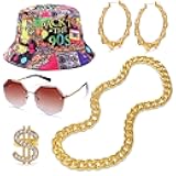COLOYAN 90s Outfits Accessories for Women Men, 80s Hip Hop Costume Kit Old School Rapper Outfits Halloween Jewelry Set