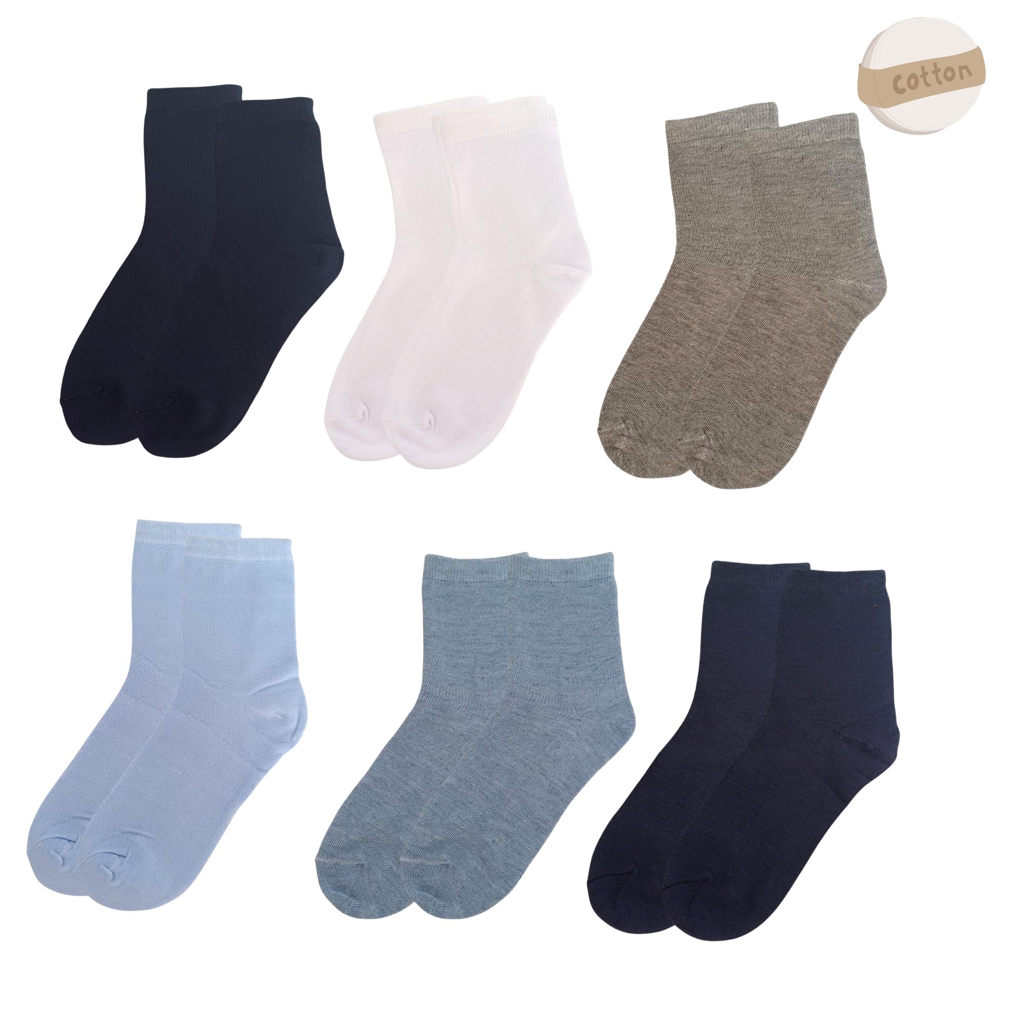 lurensa 6 Pares de calcetines para niño - niña - bebé de suave algodón y traspirables. Medias unicolores cortas – deportes - elástico y resistente, Variedad de tallas