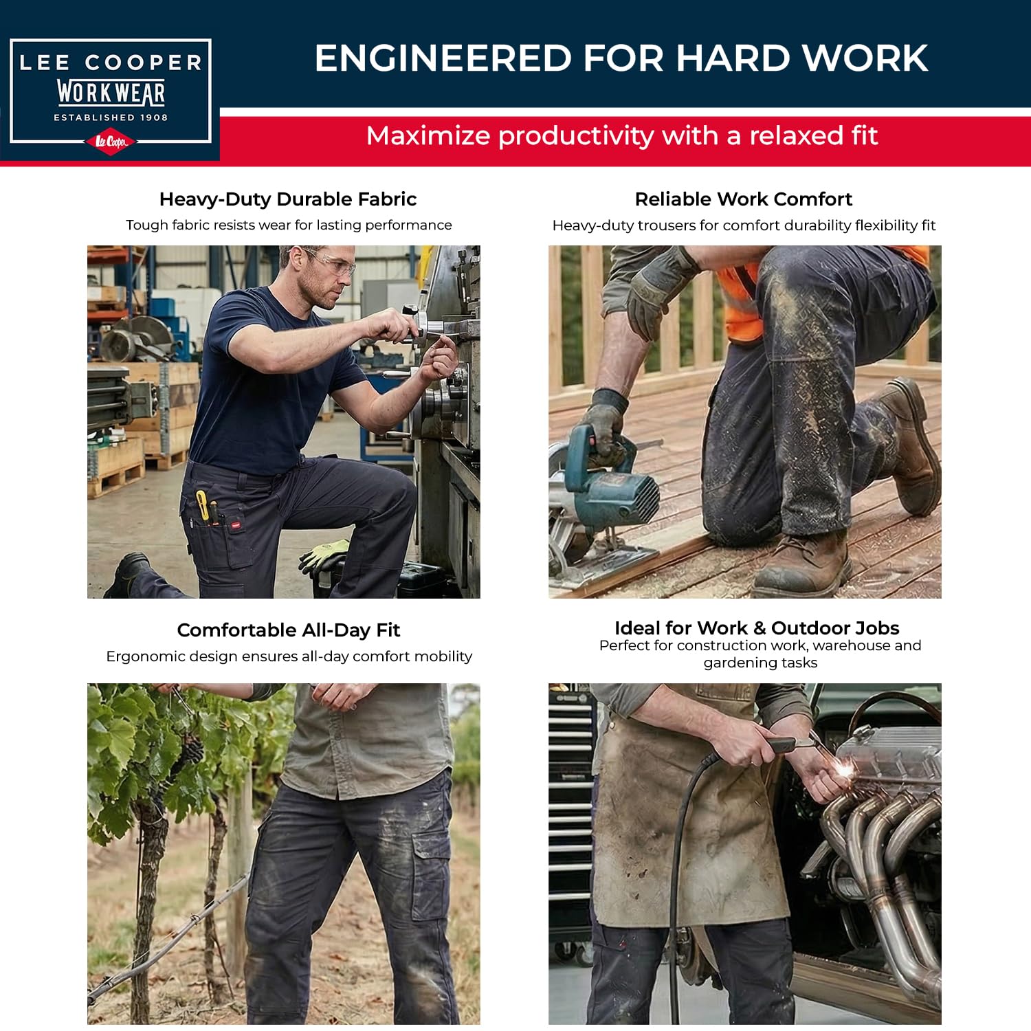 Lee Cooper LCPNT206 Męskie spodnie robocze cargo z wieloma kieszeniami spodnie ochronne z kieszeniami na nakolanniki wzmocnione