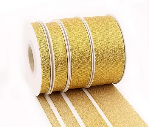 4 rollos de cinta dorada con purpurina, cinta de San Valentín para envoltura de regalos, fiestas de vacaciones, decoración de boda, cinta de tela