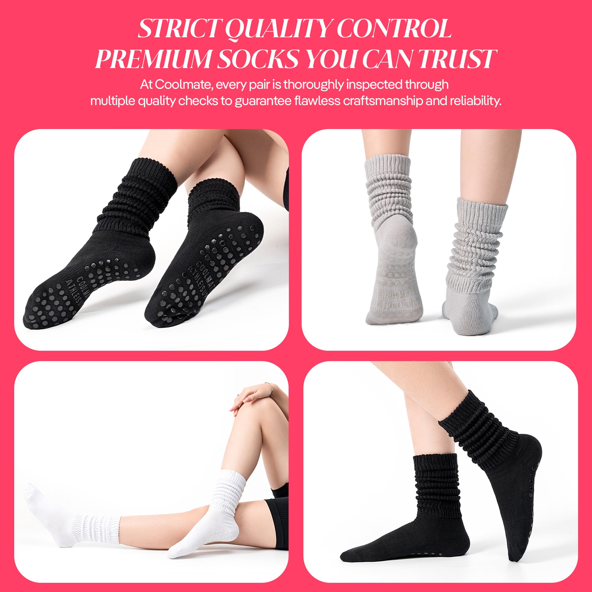 Coolmate - Calcetines de pilates de mujer con agarre, cortos, antideslizantes, para yoga, barra y regalo, talla EU 37-41, A-11, pack de 3, holgados, negros/blancos/grises.