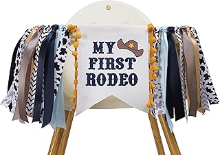 Cowboy 1st Birthday High Chair Banner - My First Rodeo For Kidâ€™S Boy Baby Shower, Farm One High Chair Banner For First Birthday, Barnyard Cow 1st Birthday Party Highchair Decoration Cake Smash, Western Cowboy Backdrop Garland For Photo Props