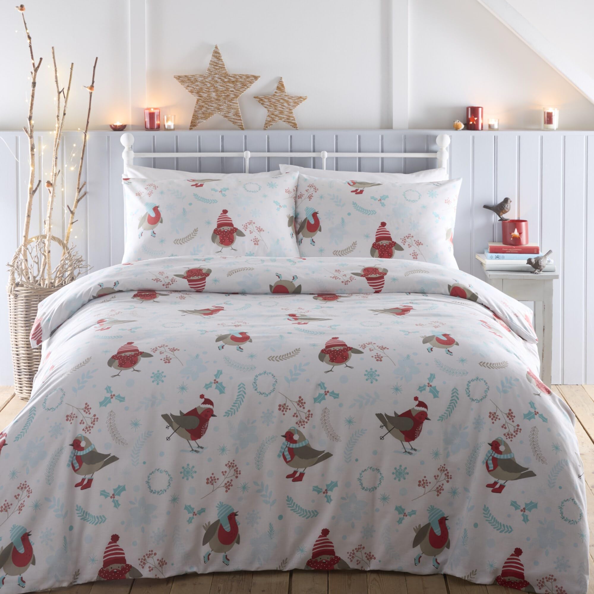 Robins Duvet Cover Reversible Double Quilt Bedding Bed Linen Set Pillowcases New