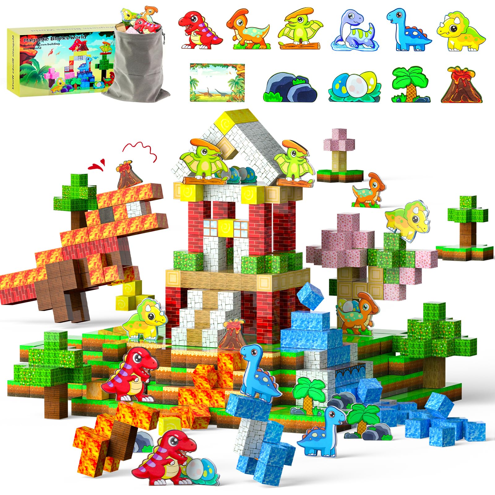 Blocchi Magnetici KUDITO Con Dinosauri - 100 Pezzi Giocattolo Educativo 3+ Anni