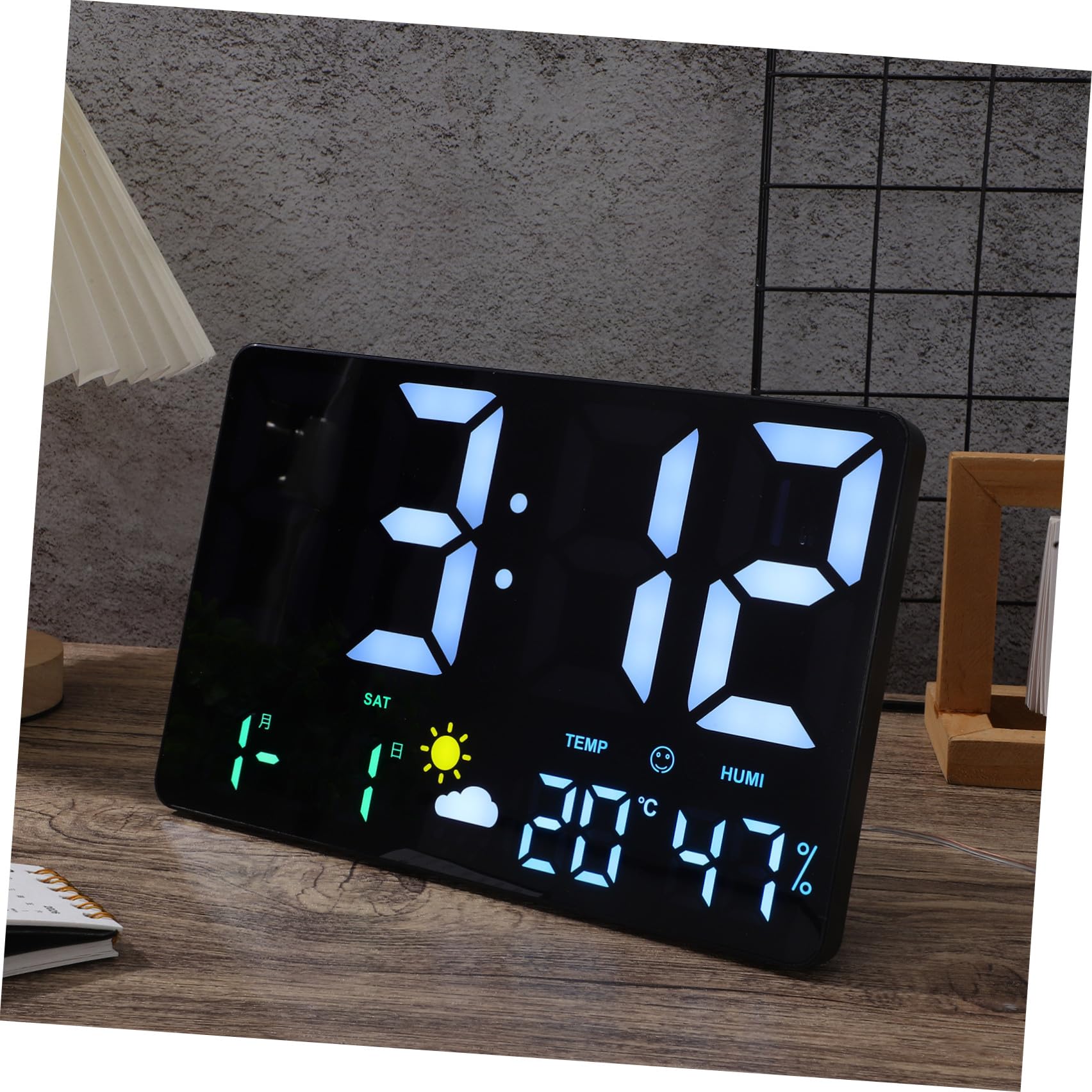 Artibetter Reloj de Pared Digital Pantalla LED Grande y Función de Temperatura para Oficina y Sala, Diseño Negro de Plástico Pronóstico