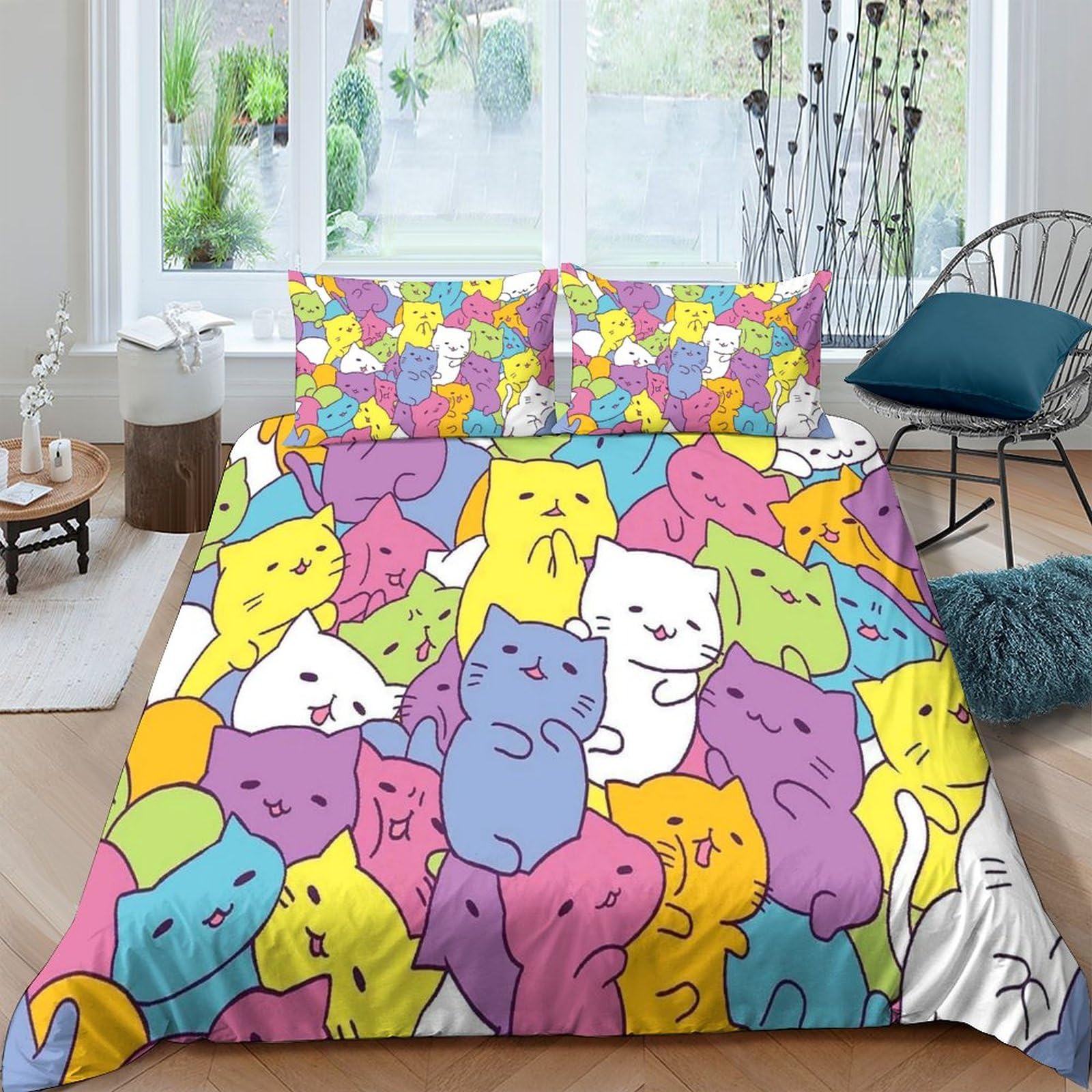 Housse de couette chat respirante en microfibre super douce king size 3 pièces