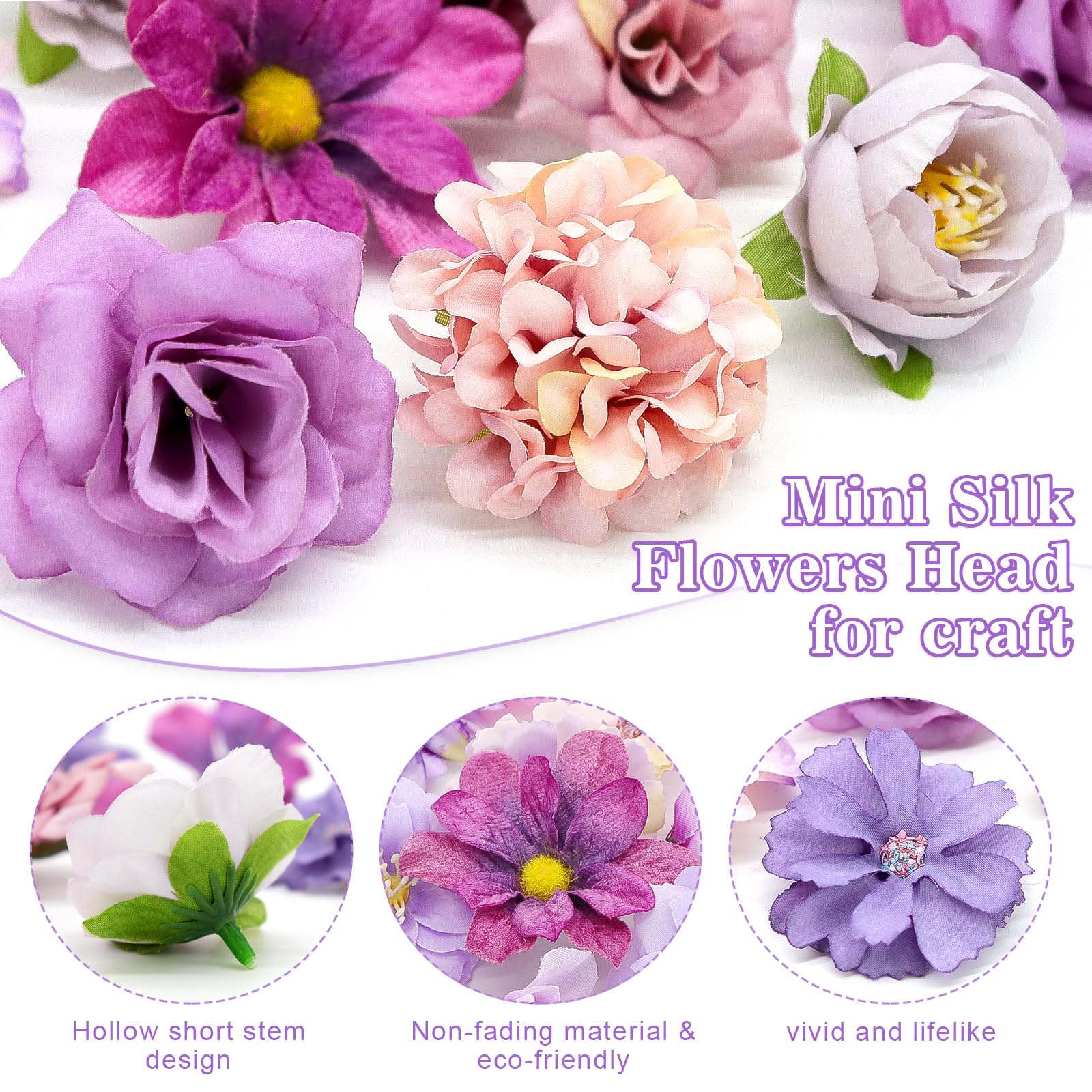 MOTONG 30-50 PCS Artificial Flowers for Cake Decoration-Purple Artificial Flower Heads for Cake Decorations Purple Cake Flowers Bridal Bouquet Flower Wall Panel Party Wedding - Image 3