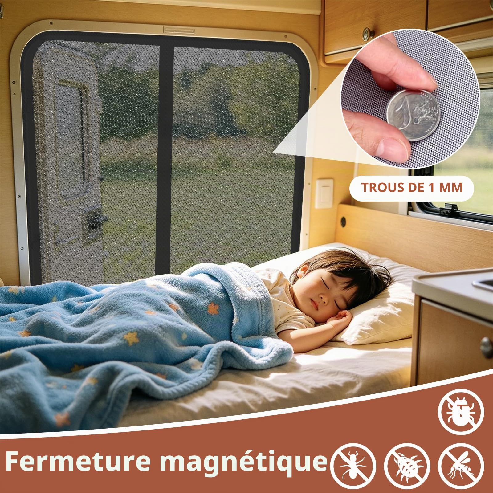 Moustiquaires magnétiques pour fourgonnettes porte latérale, moustiquaire pour fourgonnette pour Benz Vito, Ford Transit Custom, Opel/Vauxhall Vivaro protection solaire pour voiture (150x110cm)