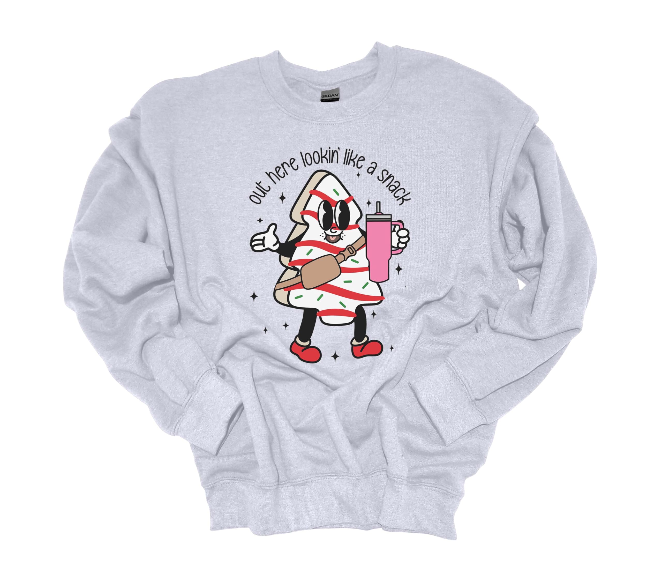 Womens Christmas Sweatshirt Out Here Lookin Like A Snack Christmas Tree Cake With Tumbler Crewneck Sweatshirt