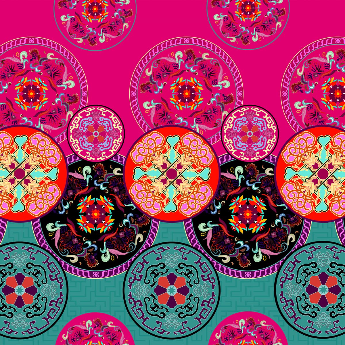 Boho Mandala Upholstery Fabric by The Yard,Retro Floral Geometric Outdoor Fabric by The Yard,Vintage Bohemian Circle Fabric for Upholstery and Home DIY Projects,5 Yards (L460*W150cm)