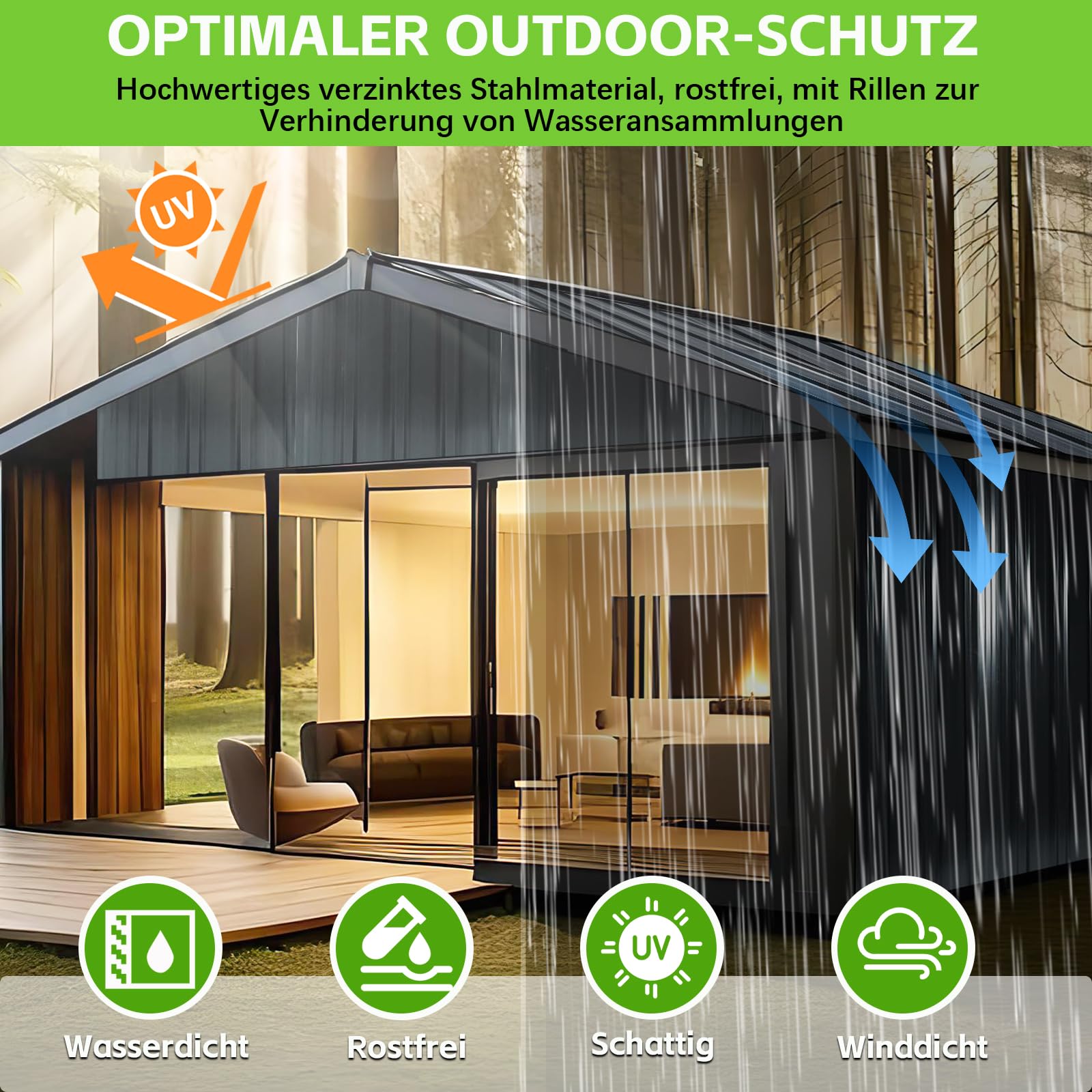 Warmfay® Profilblech Trapezblech 24er Set, 115×45 cm (12,42 m²), Wetterfest Rostresistent Verzinkte Wellblech Dachplatten mit 400 Schrauben, Schwarz Metall Dachblech für Carport, Garage, Gerätehaus