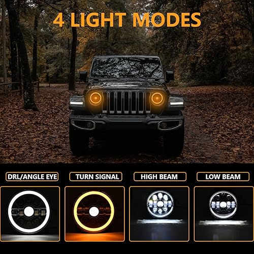 Miniatura 6 de Shkalacar 2 faros delanteros LED de 7 pulgadas de 14000 lm con señal de giro DRL de repuesto para faros Wrangler y motocicleta universal, IP67