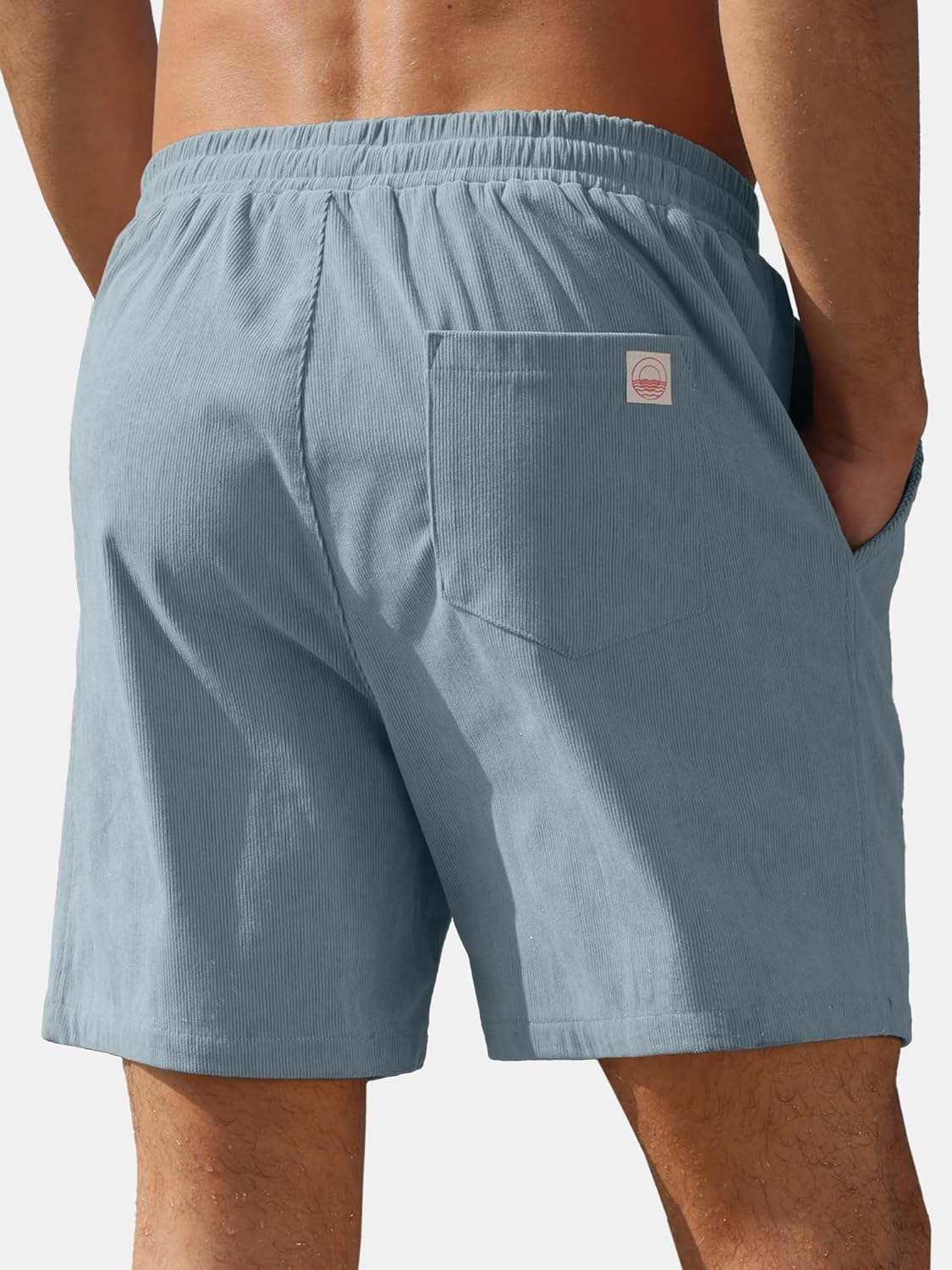 PLEPAN Mens Corduroy Shorts 5 Inch Casual Elastic Waist Drawstring Lightweight Summer Beach Shorts with Pockets - Image 2