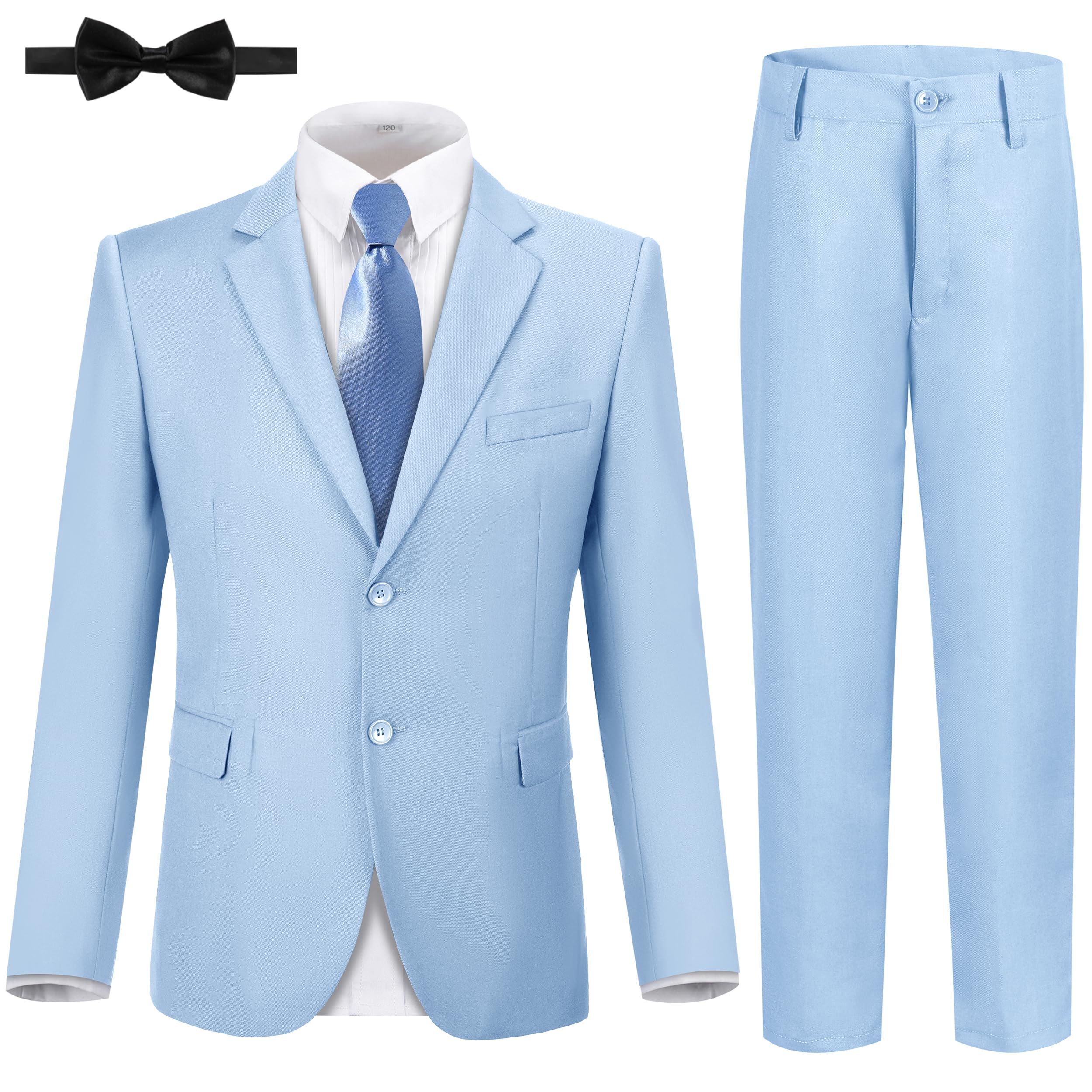 JPF Boys Formal Suits Slim Fit 5 Piece Kids Suit Jacket Pants Set with Dress Shirt and Tie for Wedding Prom