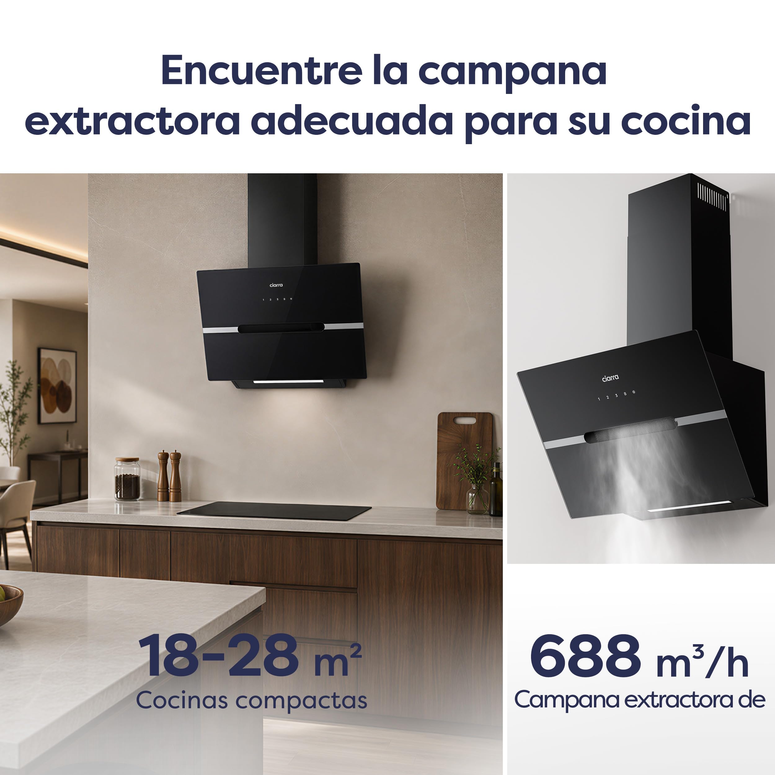 CIARRA CBCB6736F Campana Extractora 60cm Clase A+++ Wi-Fi App Touch-Booster