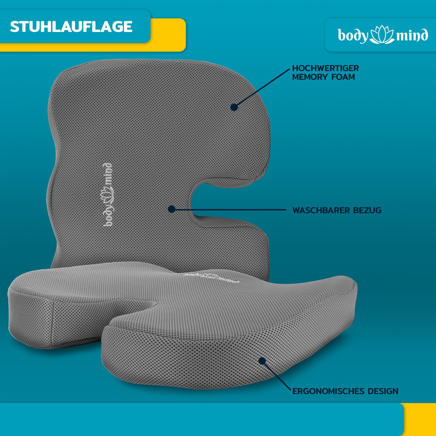 Body & Mind Orthopedisch Zitkussen – Wigvorm, U-vormig, Traagschuim, Met Antislip En Wasbare Hoes – 3 Hardheidsniveaus