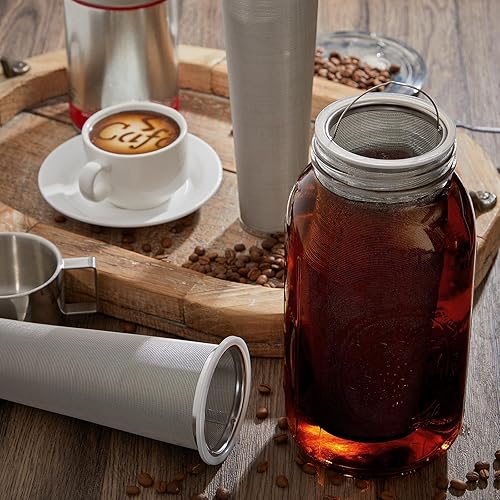 Miniatura 6 de 3 filtros de café frío con asa, filtro de boca ancha de acero inoxidable de 2 cuartos de galón, infusor de té de malla para máquina de preparación