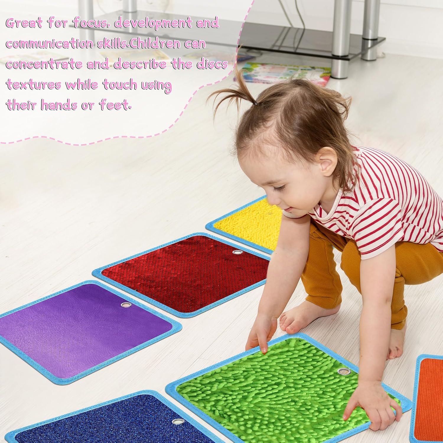 Boao 8 Set Mini Sensory Mats for Autism Kids Sensory Floor Tiles, Square