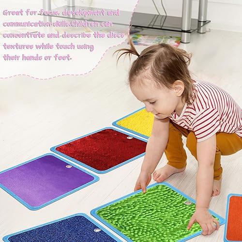 Miniatura 21 de Boao Juego de 8 mini alfombrillas sensoriales surtidas texturizadas, azulejos sensoriales para el suelo, juguetes táctiles educativos para Redonda