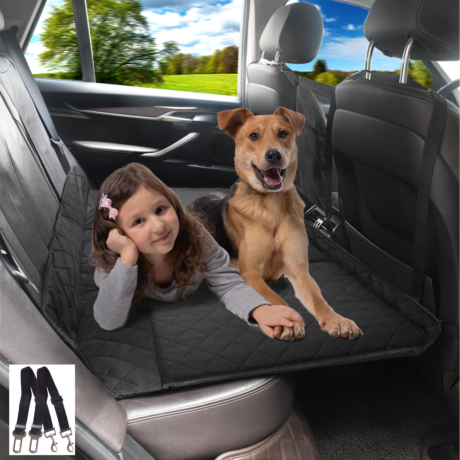 GJEASE Back Seat Extender for Dogs,Dog Car Seat Cover Hard Bottom for