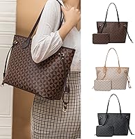 Vista 2 de Bolsos de mano para mujer, bolsos de moda de diseñador con asa superior, 2 piezas, con cartera pequeña (marrón)