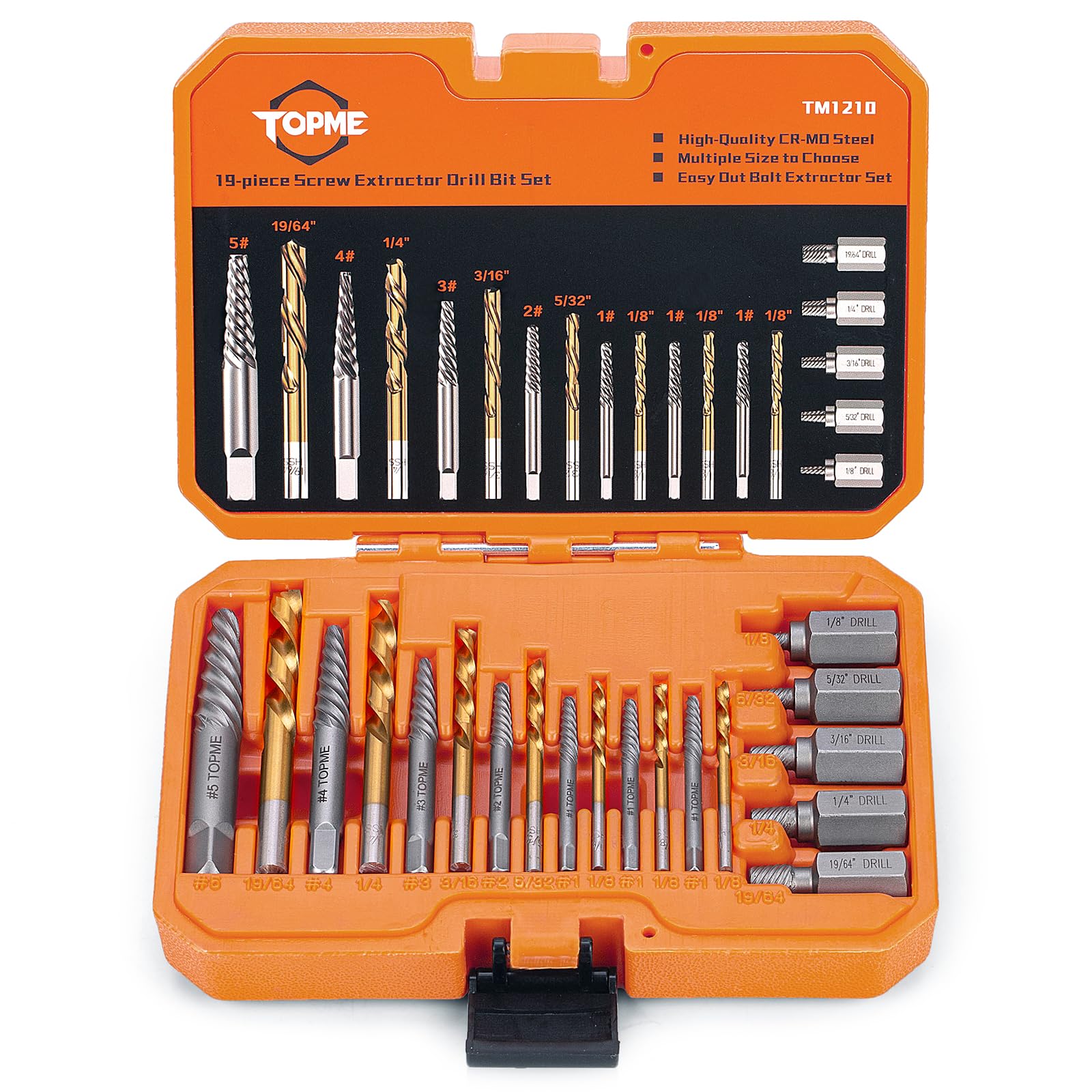 19 Piece Screw Extractor and Left Hand Drill Bits Set, Easy Out Screw Extractor Set with HSS Steel Reverse Drill Bit for Removing Stripped Damaged