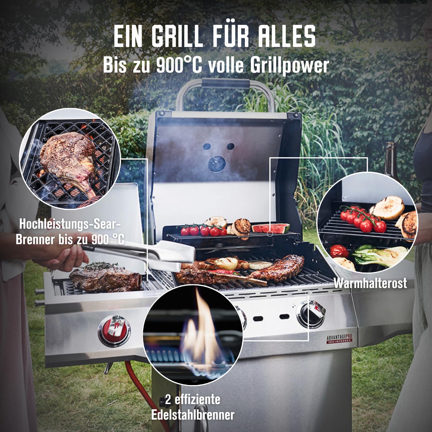 Char-Broil Gasgrill Advantage PRO S - 2 Brenner, TRU-Infrared Technology, 900°C Sear-Brenner, Gusseisen Roste - Ideal für draußen, Garten, Terrasse