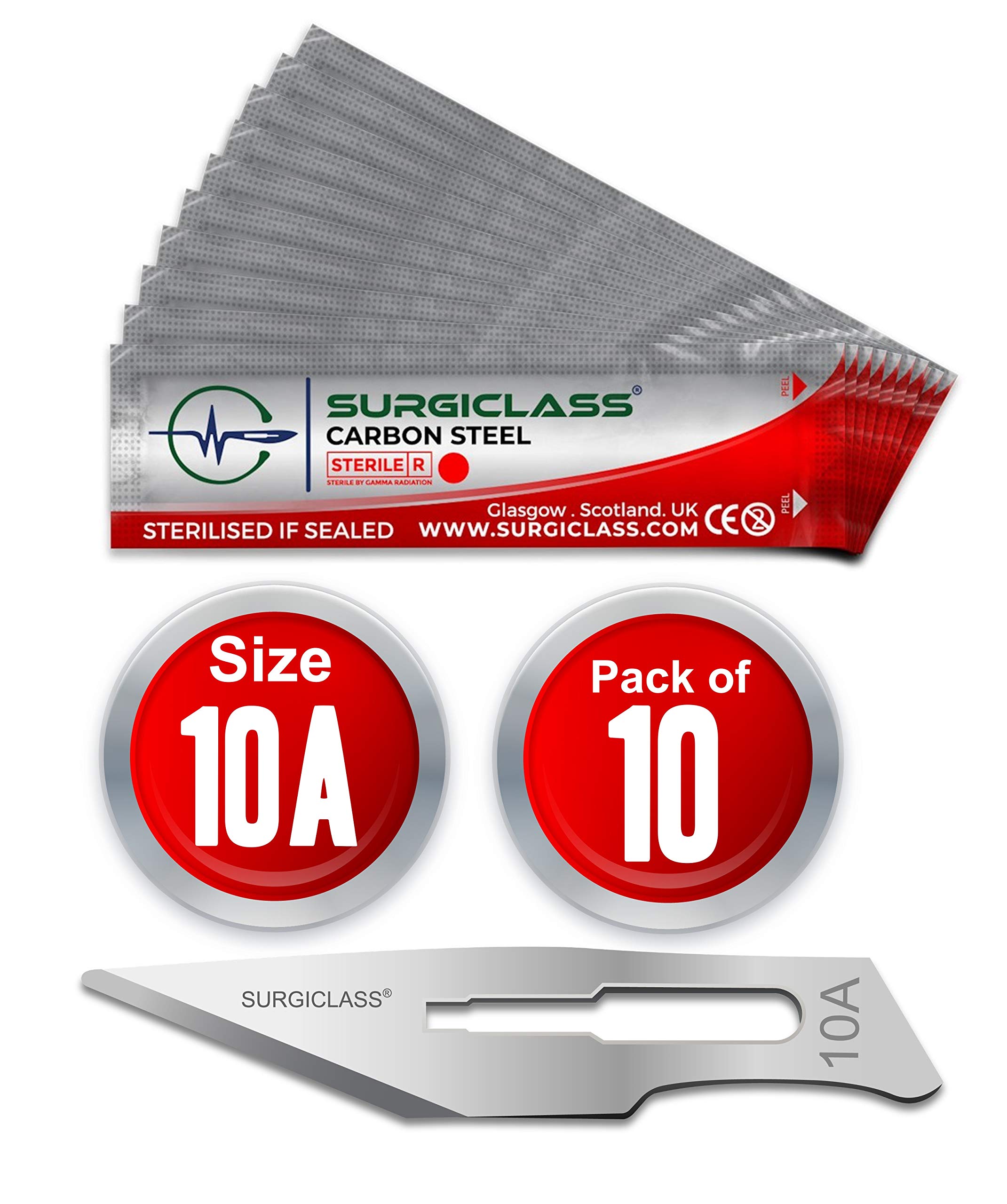 Surgical Scalpel Surgical Blades # 10A Surgical Steel Sterile ● Pack of 5 ● Retractable ● Perfect for Wood Art, Surgical, Sculpting, Repairs, Lab Anatomy, Sign, Card Making Lab Training SURGISID10A-5