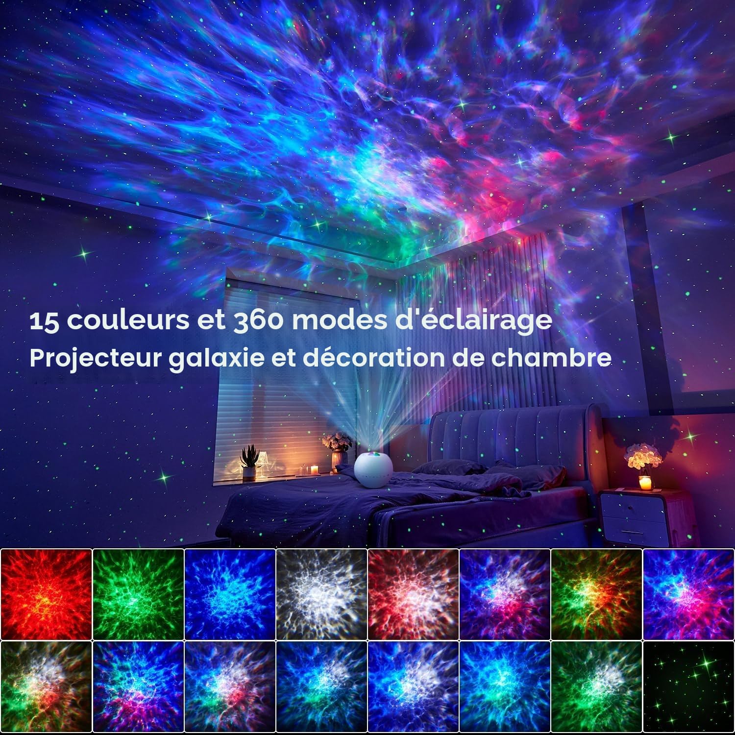 One Fire Projecteur Ciel Etoile,360 Modes Cadeau Fille GarçOn, Deco Chambre | 15 Bruit Blanc, Bluetooth, Motif Galaxy et Étoile, TéLéCommande, 7 Luminosité, Veilleuse Enfant Bébé, Dormir, Détente