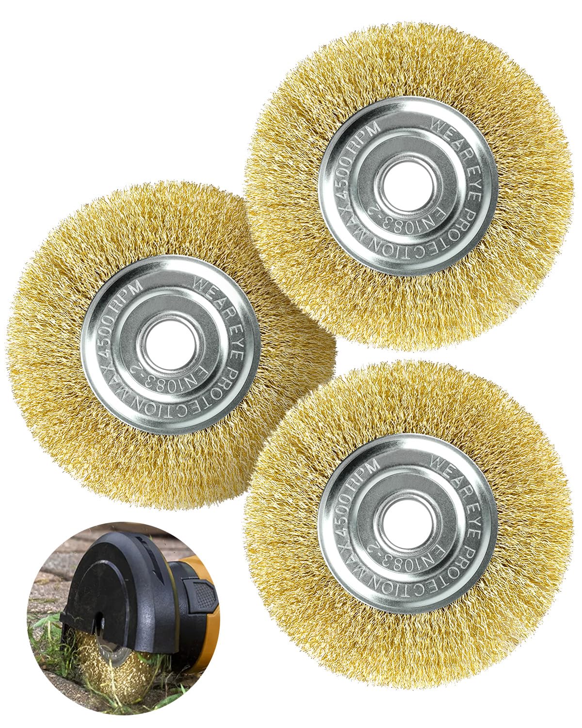 RAC814 Replacement Wire Brush for Ryobi Patio Cleaner, 115mm Wire Wheel Brush for RY18PCA-0, OPC1800, OPC1815, EFB 400/401, Durable Metal Brush for Patio, Block Paving & Joint Weed Cleaning (3)
