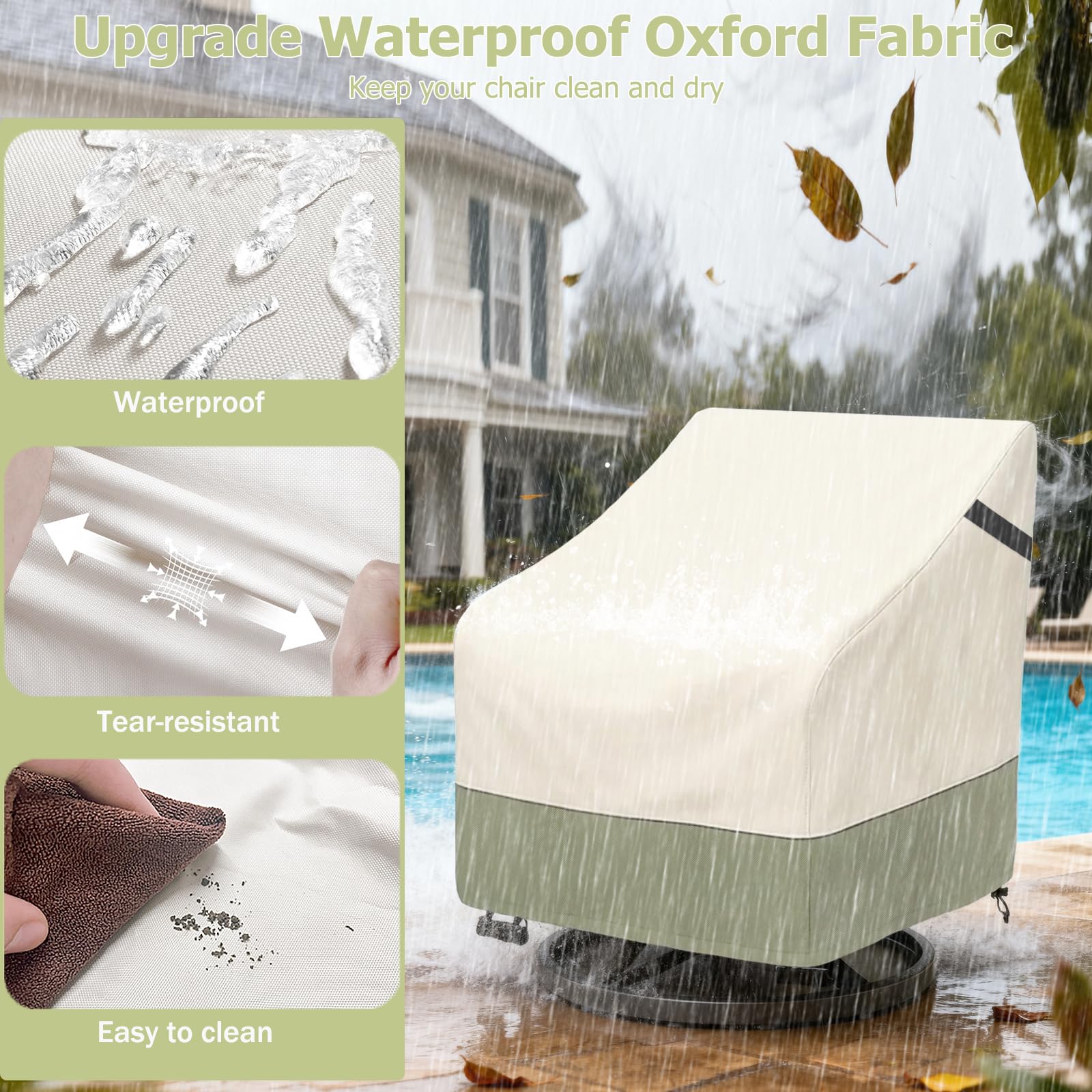 Paquete de 2 fundas para sillas giratorias para exteriores, resistentes al agua, 100 % impermeables, funda protectora para muebles resistentes a la intemperie para silla giratoria de