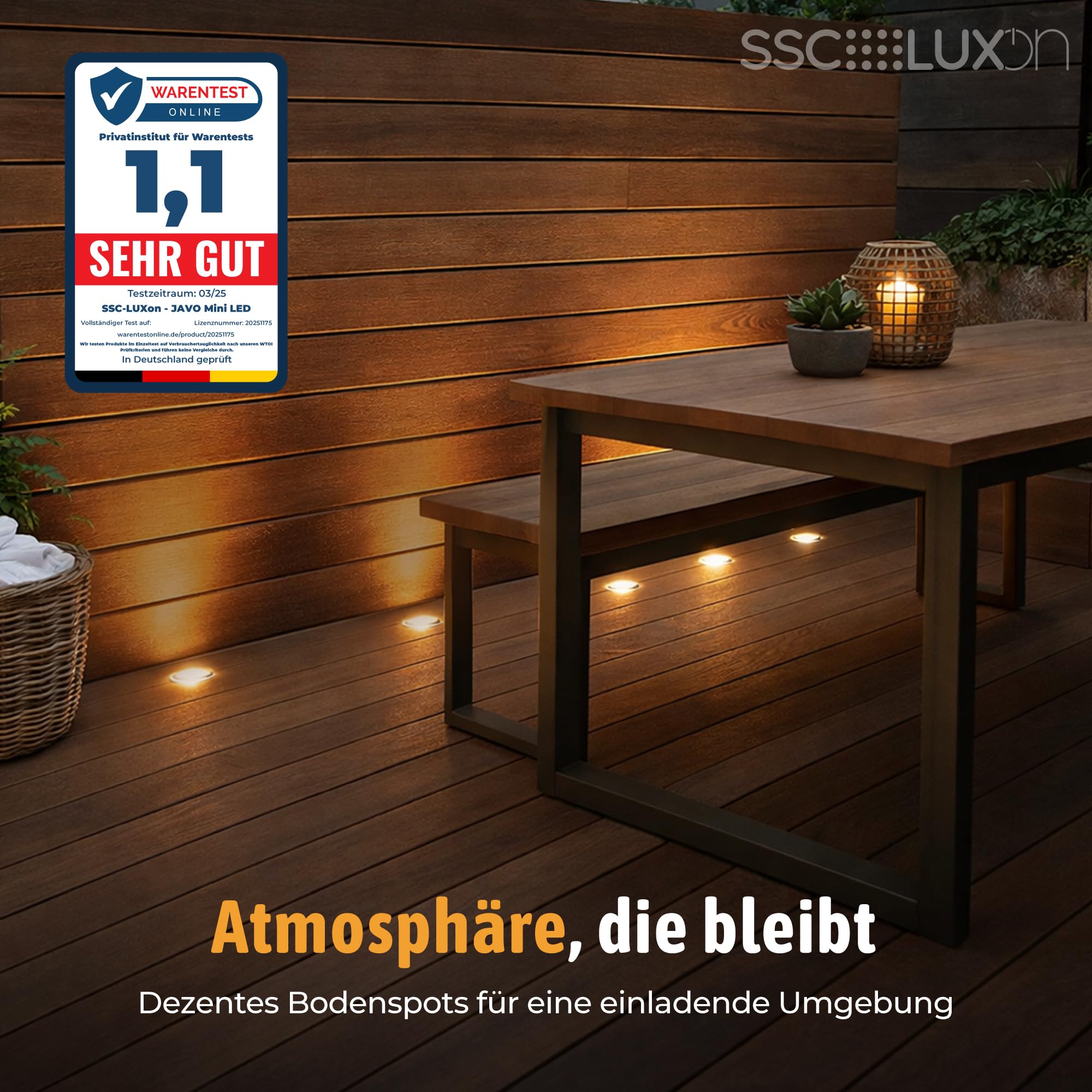 SSC-LUXon 6er Pack JAVO Bodeneinbauspots LED Außen 230V Erdstrahler warmweiß - Bodenleuchte klein begehbar IP67 Alu Ø 47mm