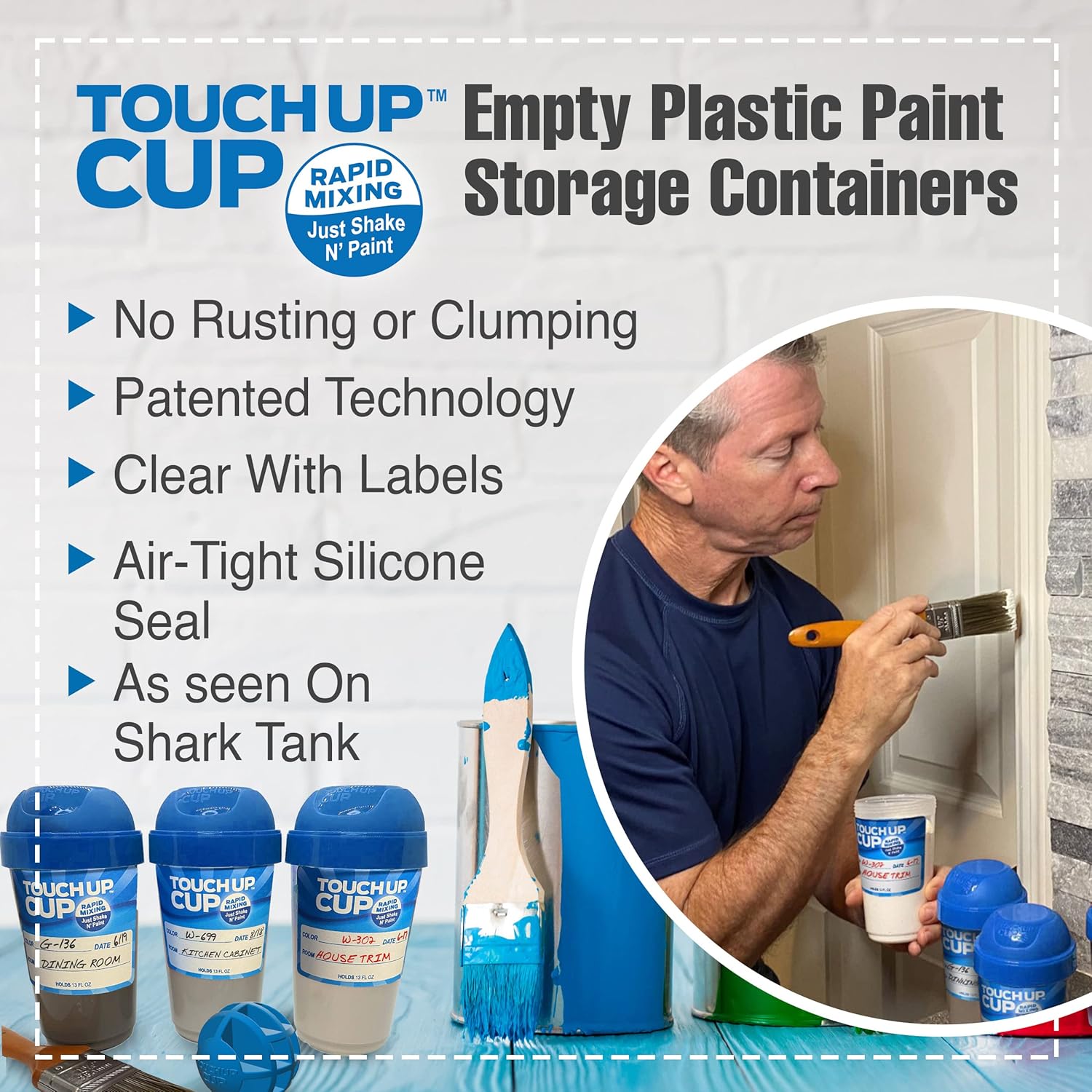 Touch Up Cup Empty Plastic Paint Storage Containers with Lids for Leftover Paint, Touch Ups, As Seen On Shark Tank Products, 13 oz, Pack of 6 - Image 2